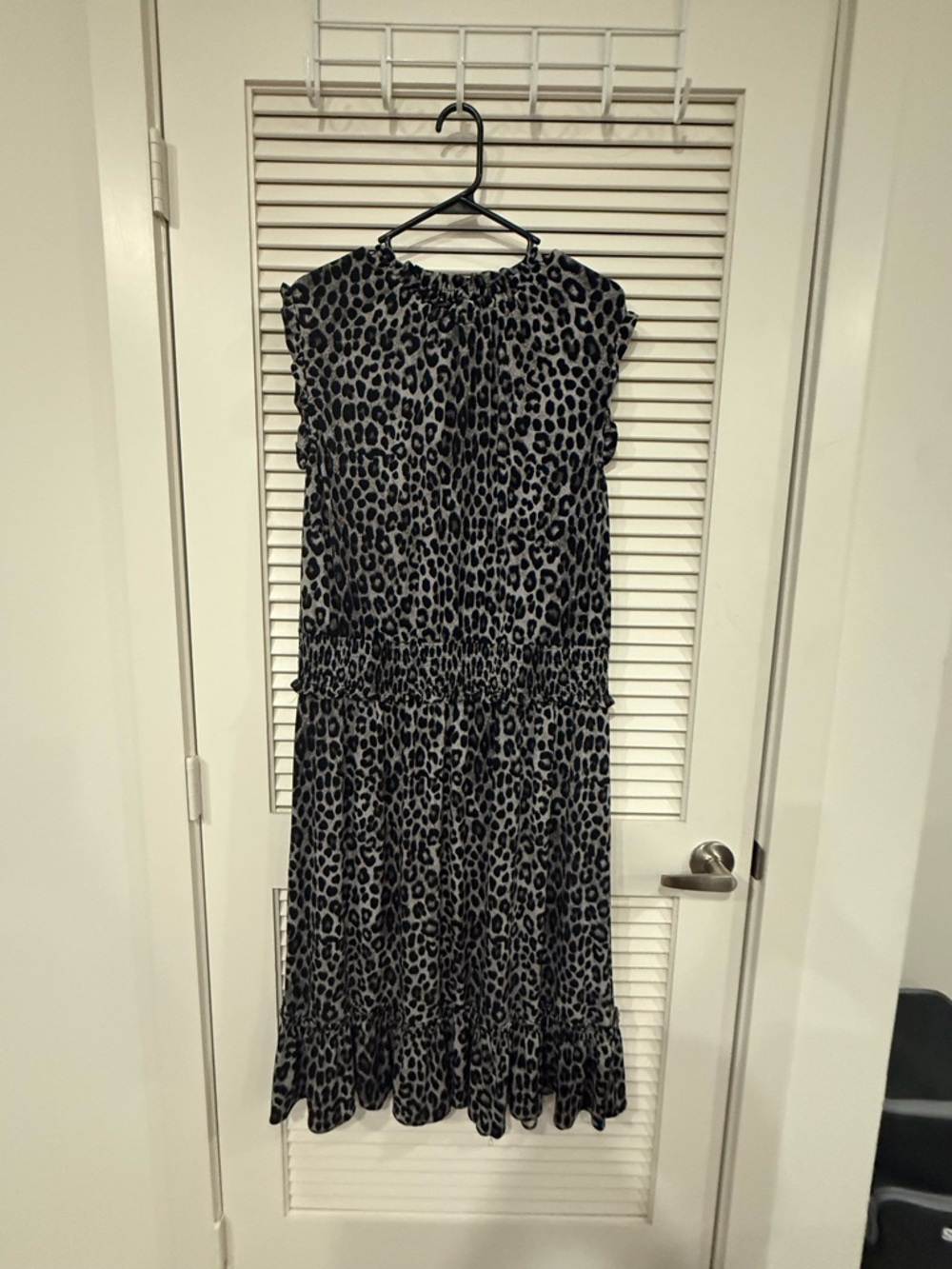 Michael Kors Leopard Print Midi Dress in Black and Gray
